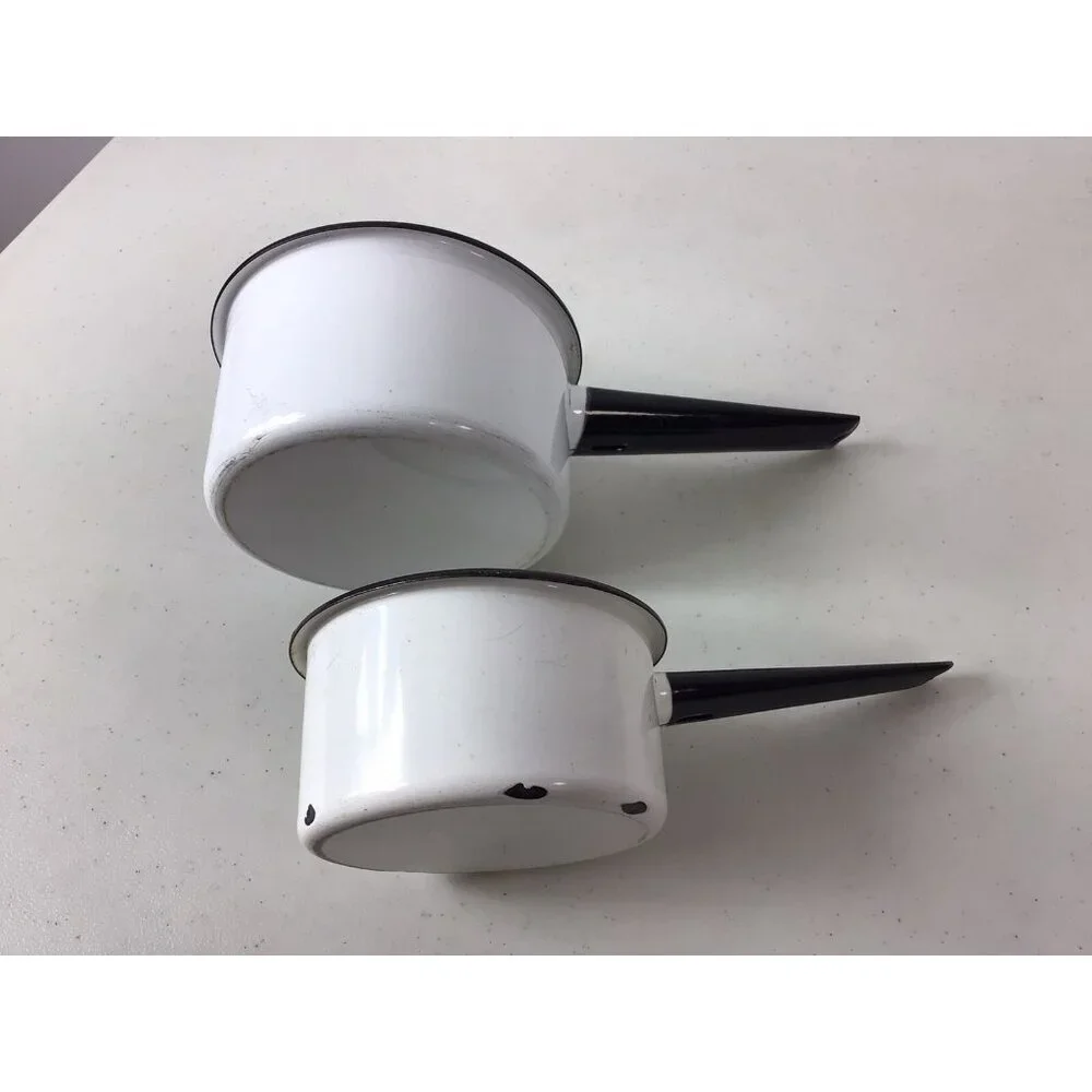 Vintage Enamel Pots Pans Cookware Set of 2